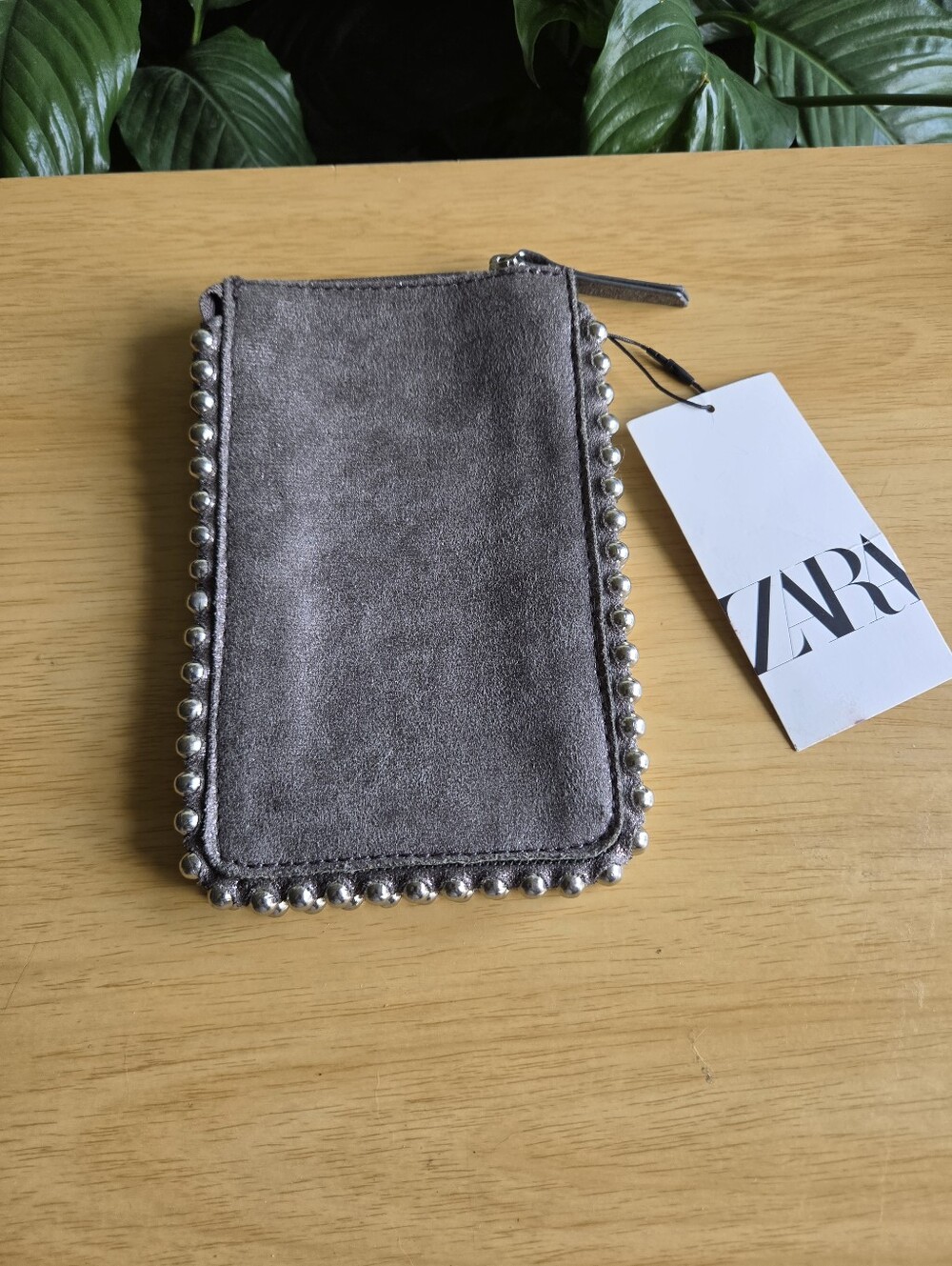 Zara Studded Gray Glittery Top Zip Wtistlet